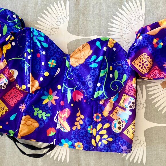 Day of the dead corset top with boning and lace up back - Picture 3 of 8